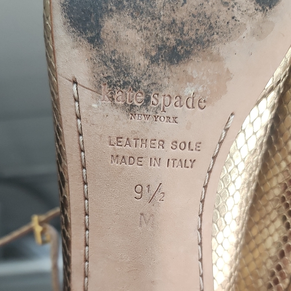 Kate Spade Gold Snakeskin Textured Mary Jane Ballet Flats Low Heel Classic Chic - Picture 8 of 10